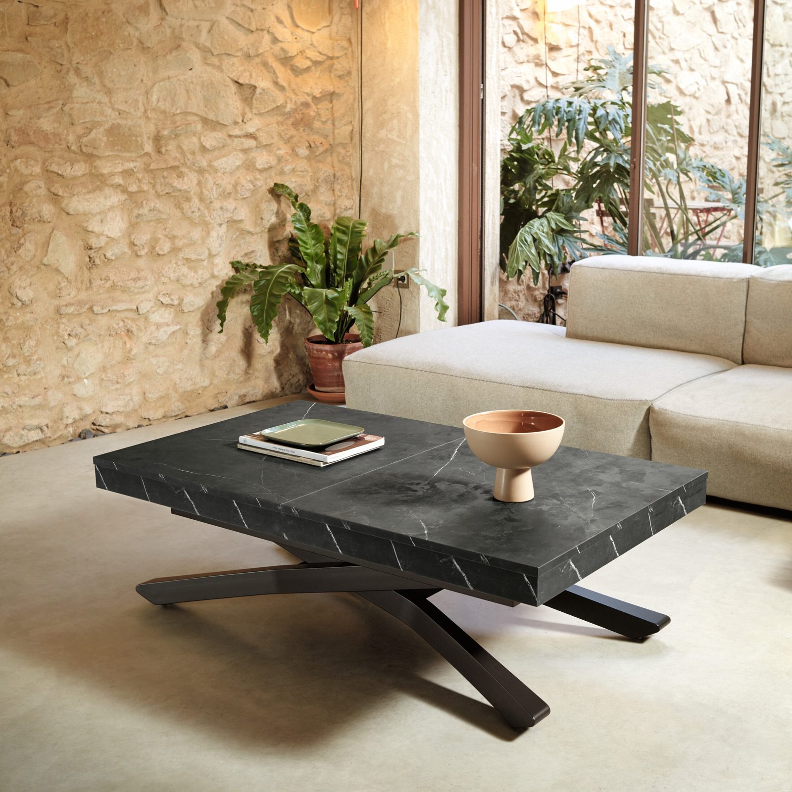 mesa de centro elevable y extensible